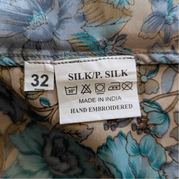 Indian Blue Hand Embroidered Silk Tunic Kurta Dress Size XL - Picture 7 of 9